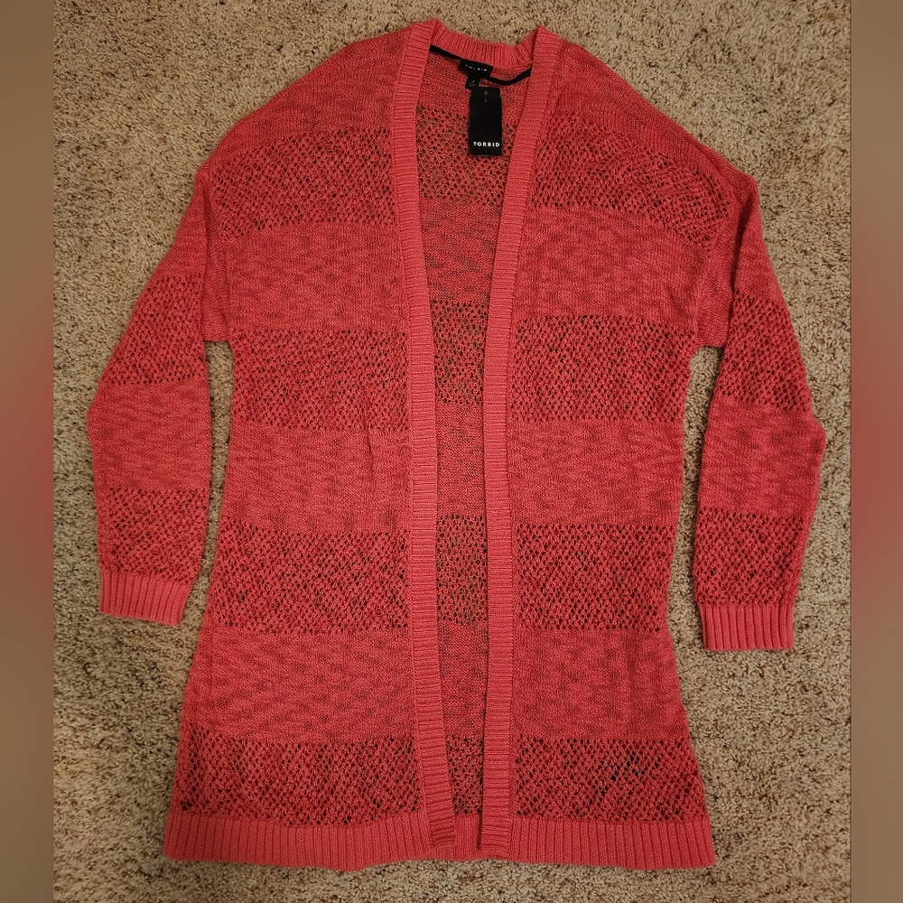 Torrid NWT Coral Sweater Duster Tunic Length Knit Crochet Style Lightweight